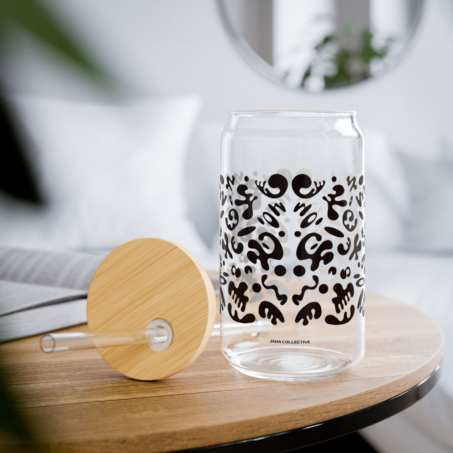 Mirror Work Sipper Glass with Bamboo Lid (16oz)