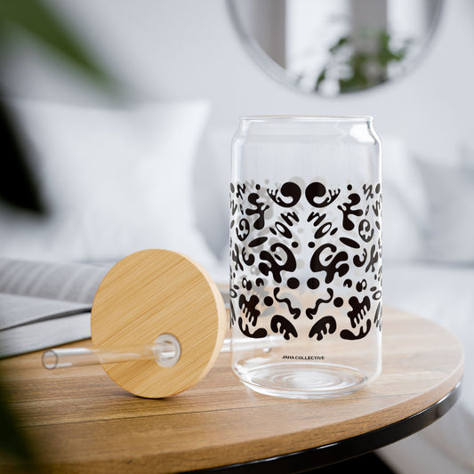 Mirror Work Sipper Glass with Bamboo Lid (16oz)