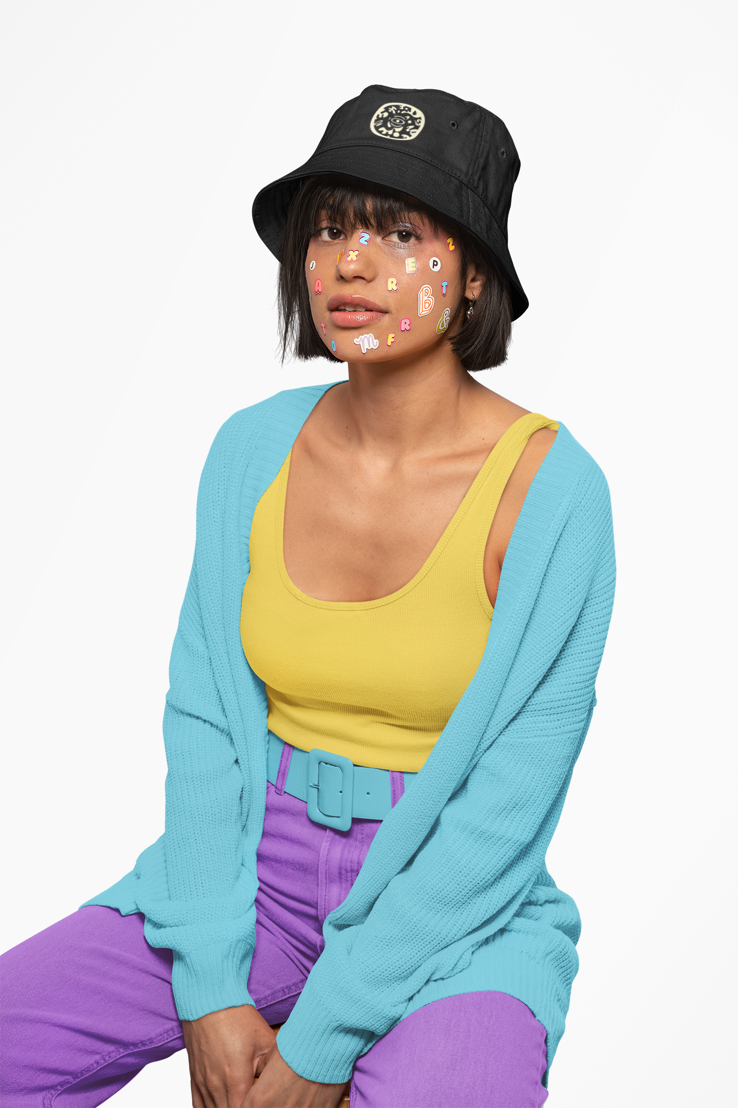 Adorn'd Logo Embroidered Bucket Hat - Starlight White