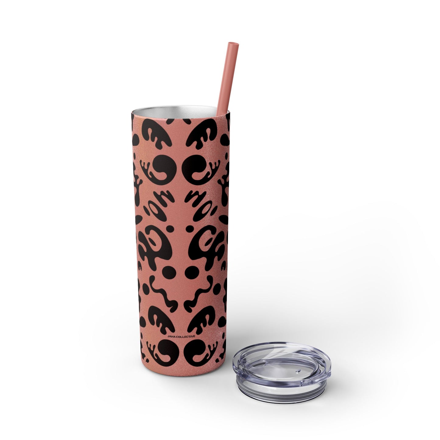 Mirror Work Skinny Color Tumbler w Straw - Smoke Signal Black Print