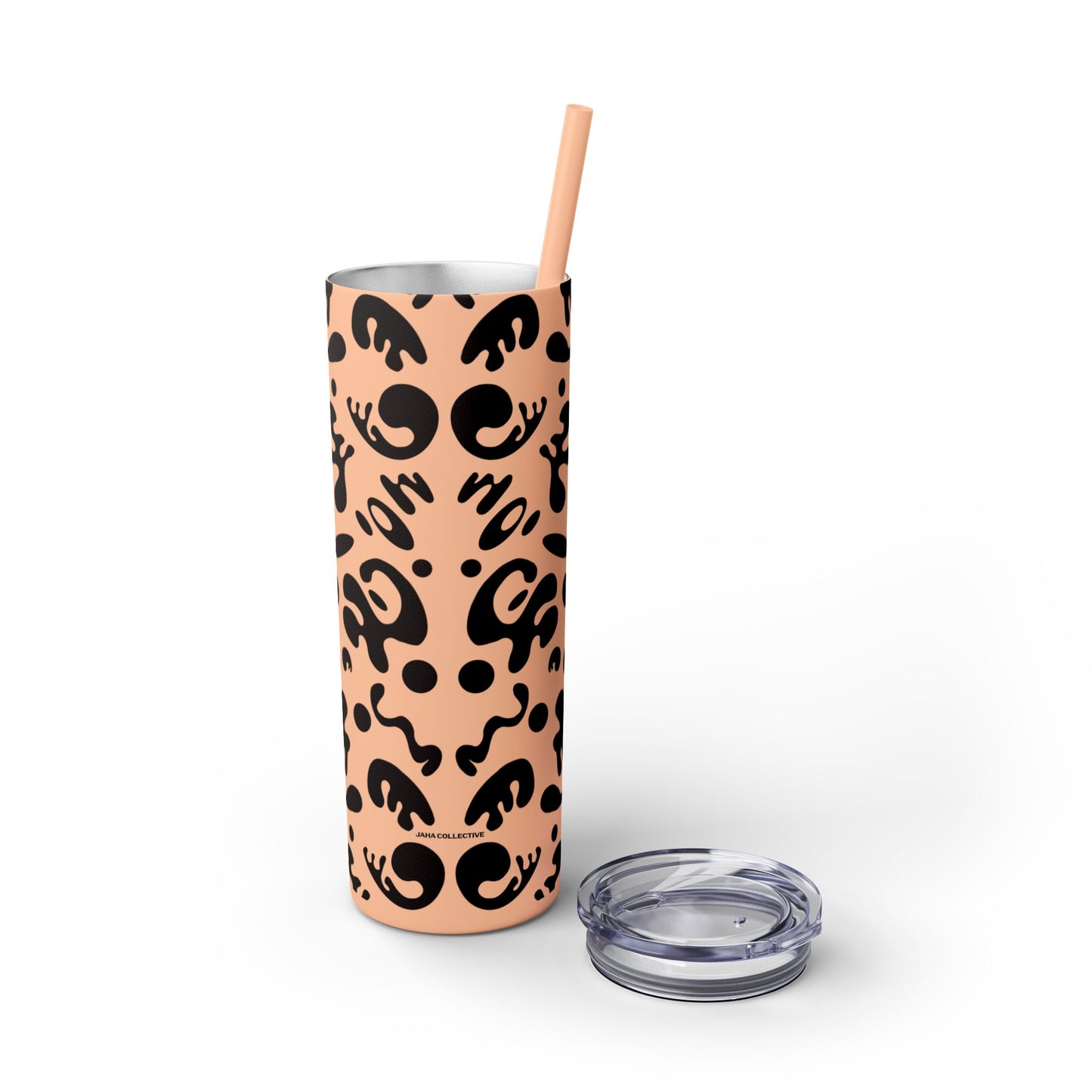 Mirror Work Skinny Color Tumbler w Straw - Smoke Signal Black Print