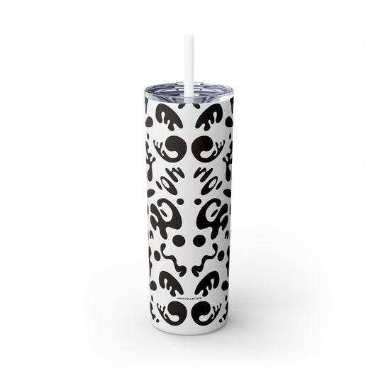 Mirror Work Skinny Color Tumbler w Straw - Smoke Signal Black Print
