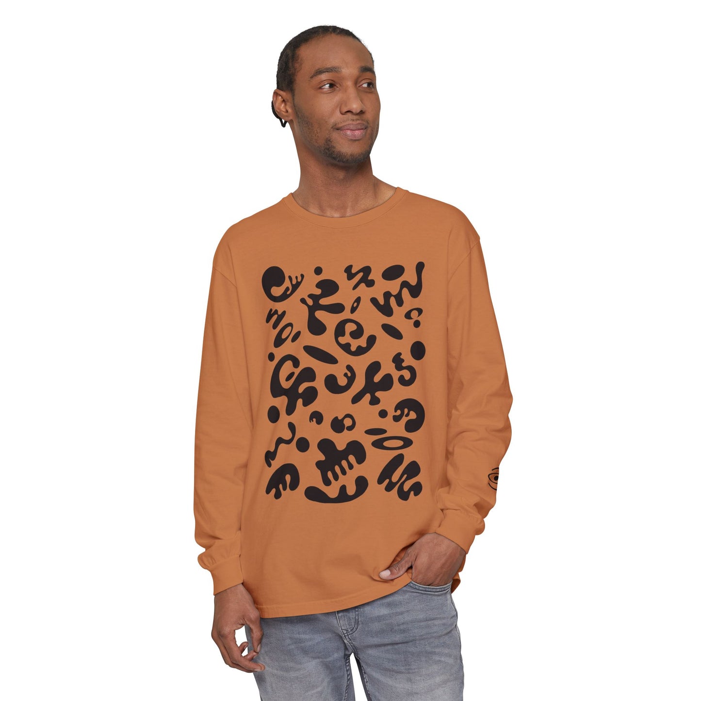 Pure Imagination Unisex Garment Dyed Long Sleeve T-Shirt - Smoke Signal Black Print