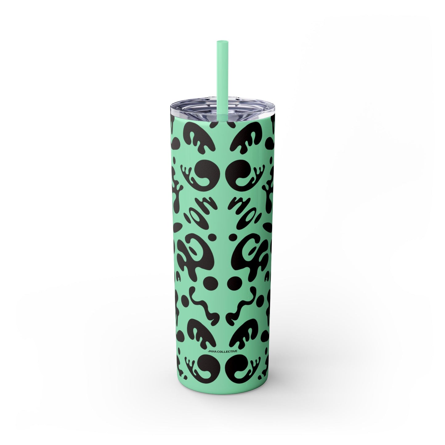 Mirror Work Skinny Color Tumbler w Straw - Smoke Signal Black Print