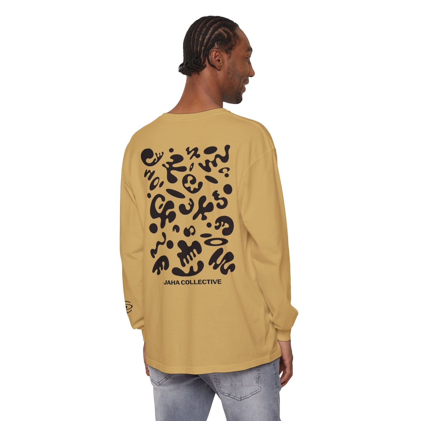 Pure Imagination Unisex Garment Dyed Long Sleeve T-Shirt - Smoke Signal Black Print