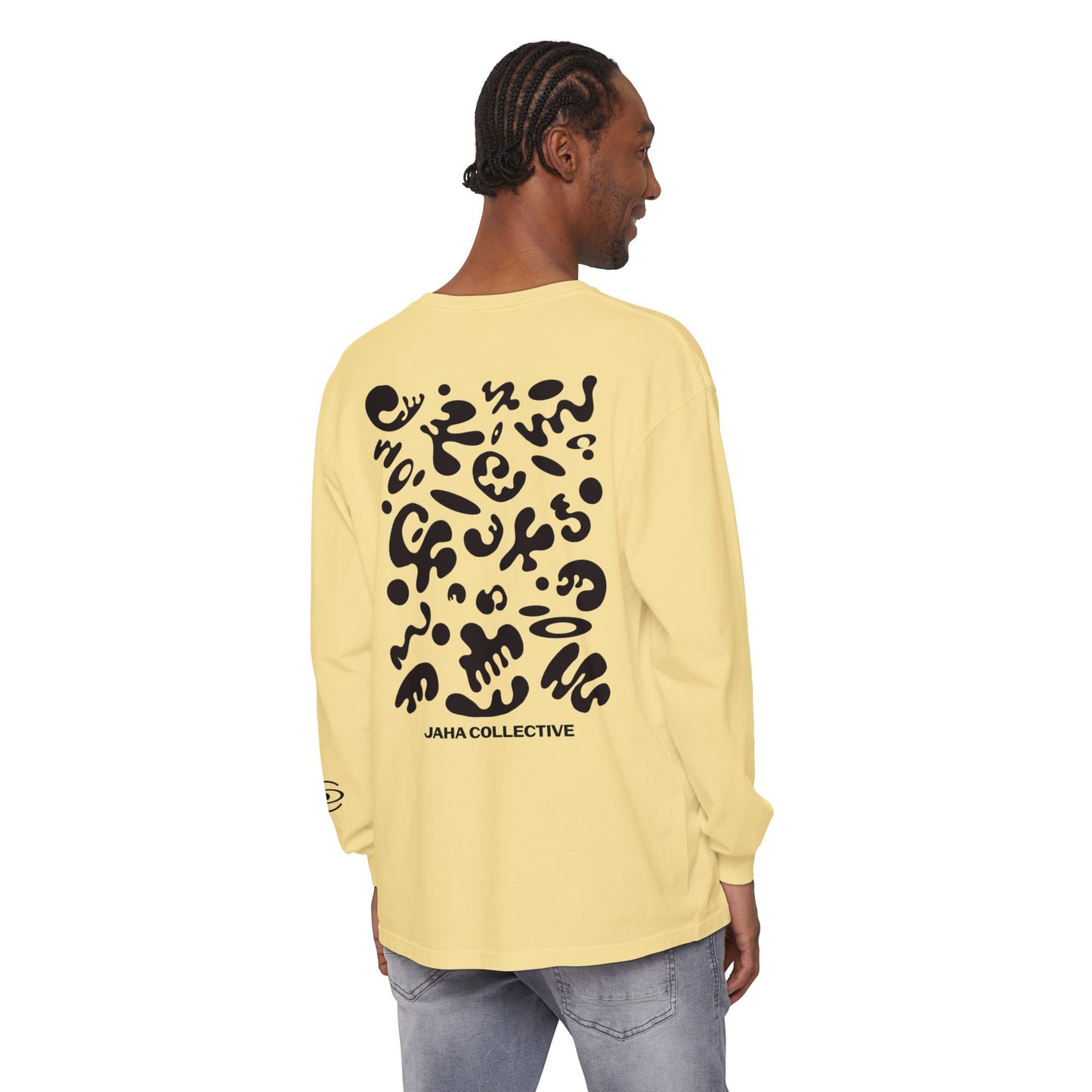 Pure Imagination Unisex Garment Dyed Long Sleeve T-Shirt - Smoke Signal Black Print