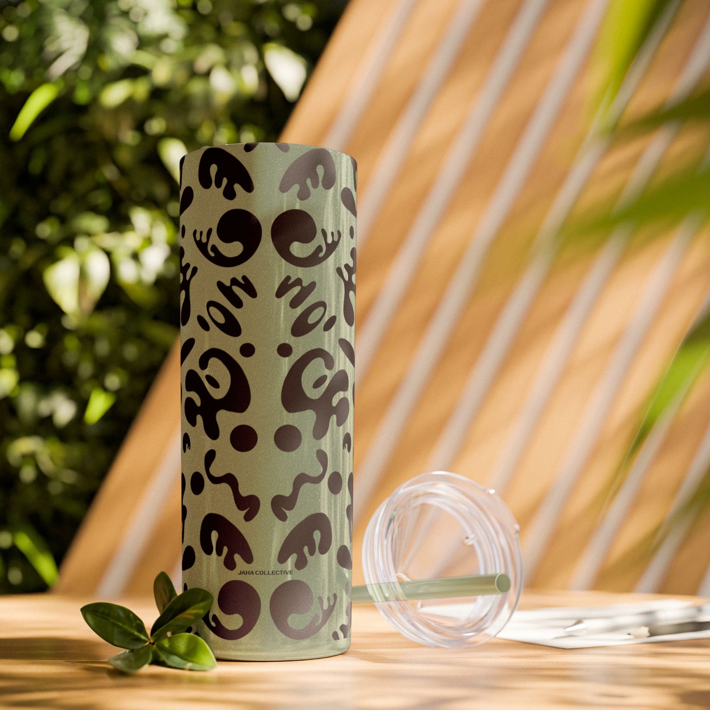 Mirror Work Skinny Color Tumbler w Straw - Smoke Signal Black Print