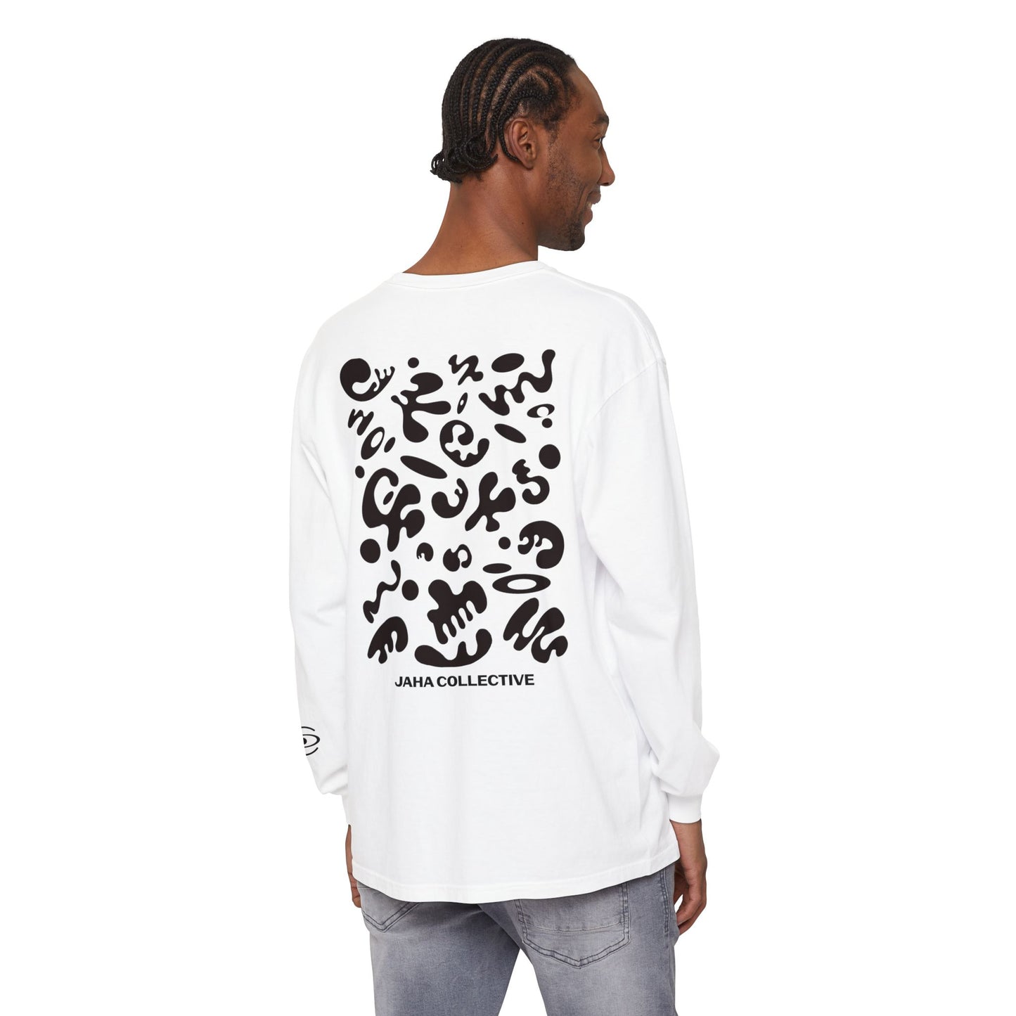 Pure Imagination Unisex Garment Dyed Long Sleeve T-Shirt - Smoke Signal Black Print
