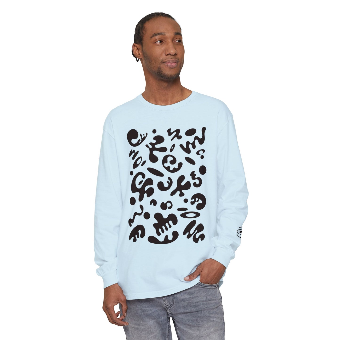 Pure Imagination Unisex Garment Dyed Long Sleeve T-Shirt - Smoke Signal Black Print