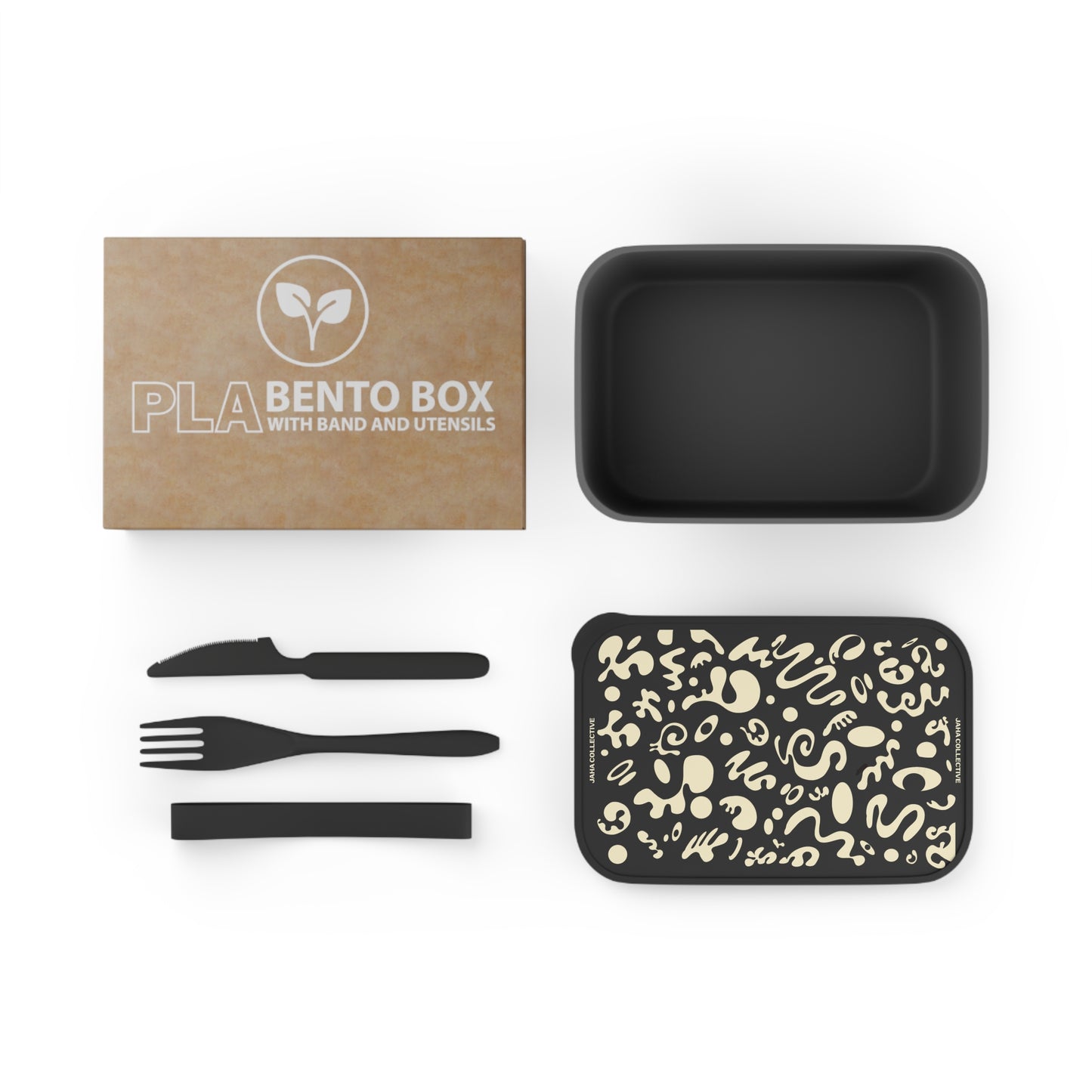 Adorn'd PLA Eco Bento Box w Travel-Friendly Utensil Set & Elastic Band