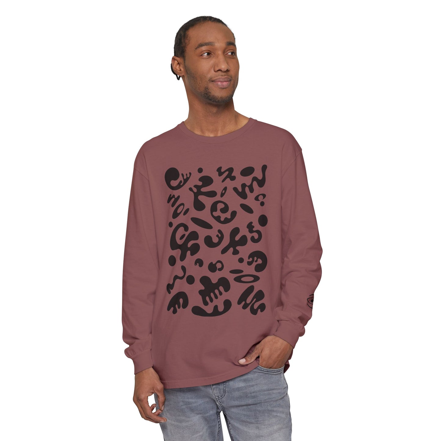 Pure Imagination Unisex Garment Dyed Long Sleeve T-Shirt - Smoke Signal Black Print