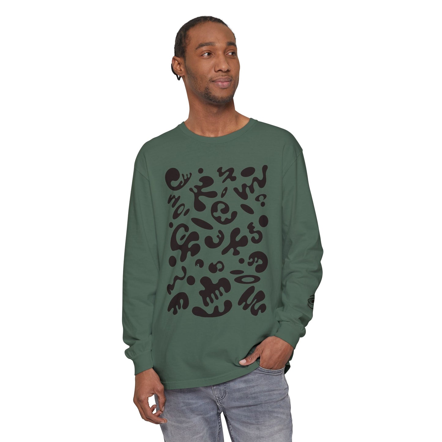 Pure Imagination Unisex Garment Dyed Long Sleeve T-Shirt - Smoke Signal Black Print