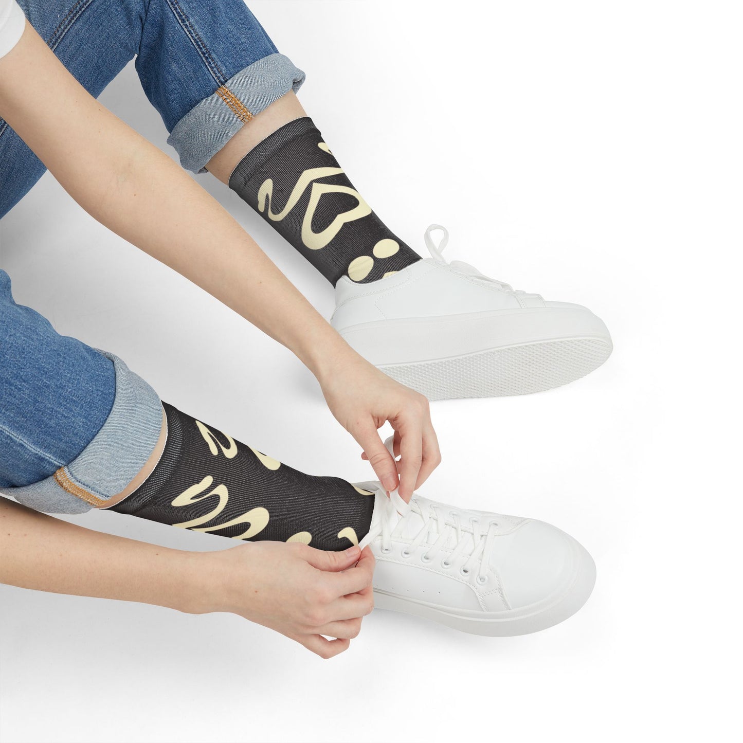 Mirror Work Color Crew Socks - Smoke Signal Black