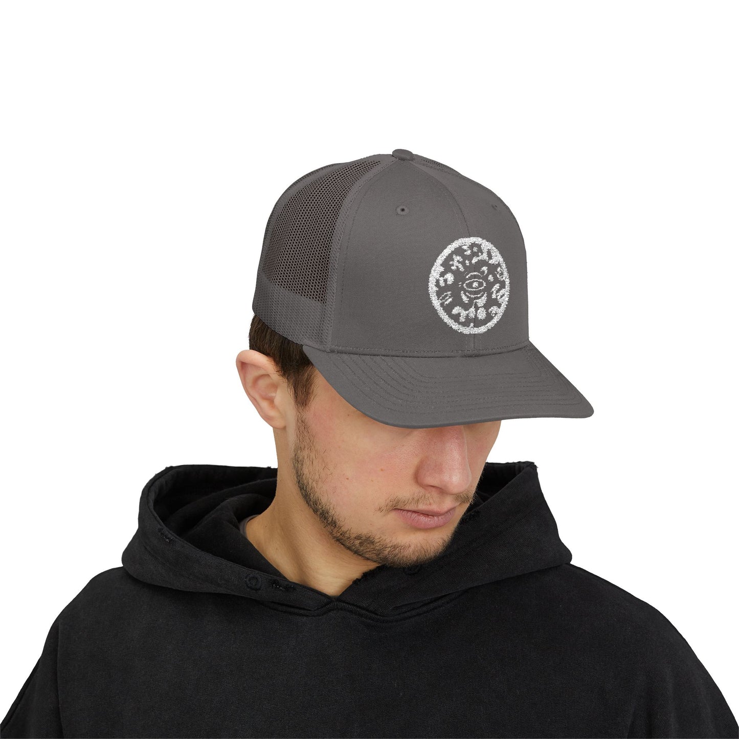 Adorn'd Logo Embroidered Retro Trucker Hat - Starlight White