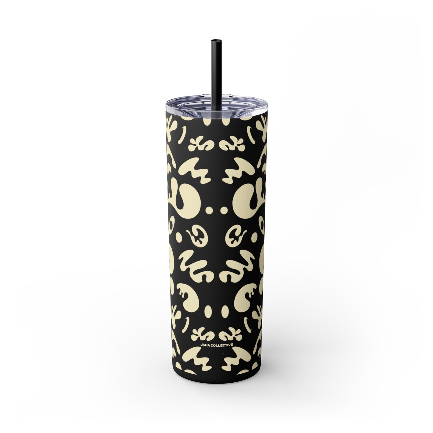 Mirror Work Skinny Color Tumbler w Straw - Blank Page White Print