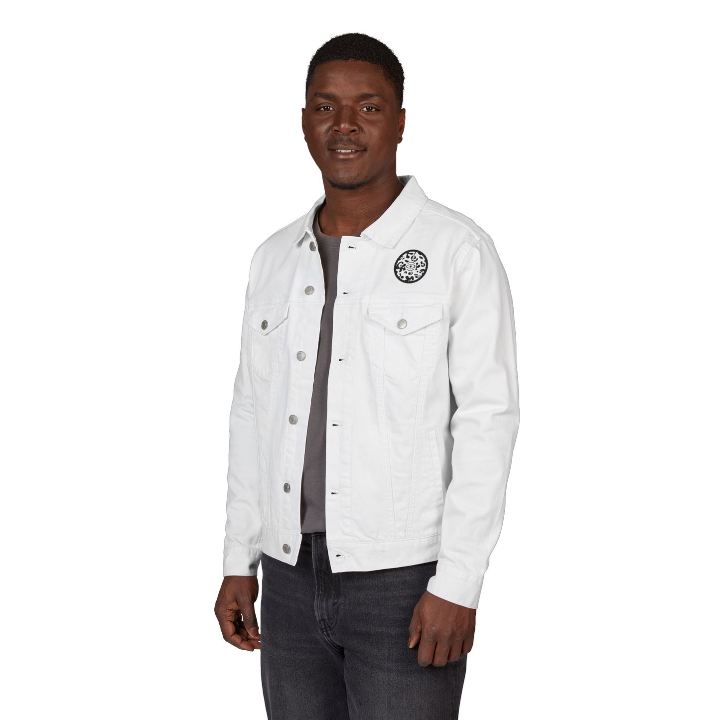 Adorn'd Embroidered Unisex Denim Jacket - Smoke Signal Black