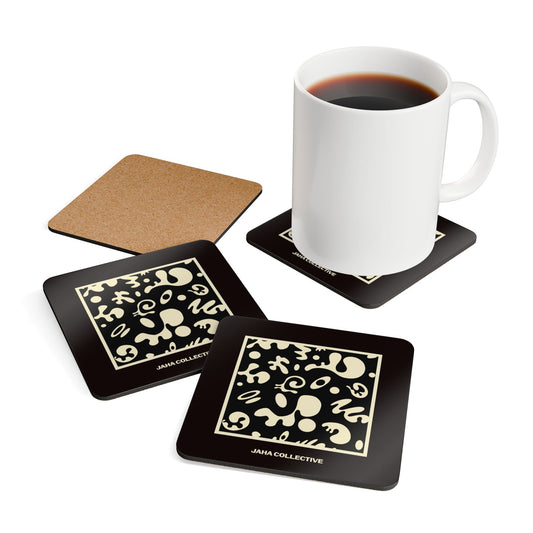 Adorn'd Minimalist Square Corkwood Coaster Set (4) - Smoke Signal Black