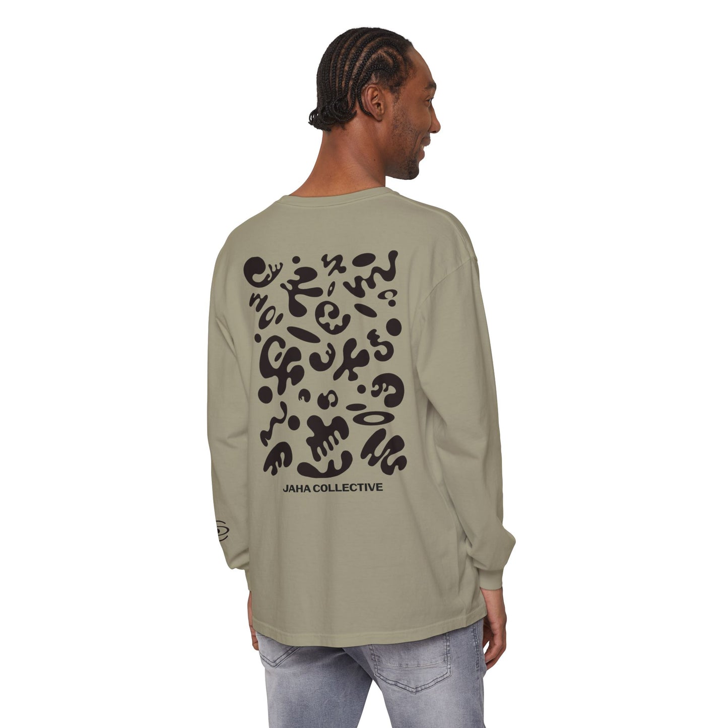 Pure Imagination Unisex Garment Dyed Long Sleeve T-Shirt - Smoke Signal Black Print