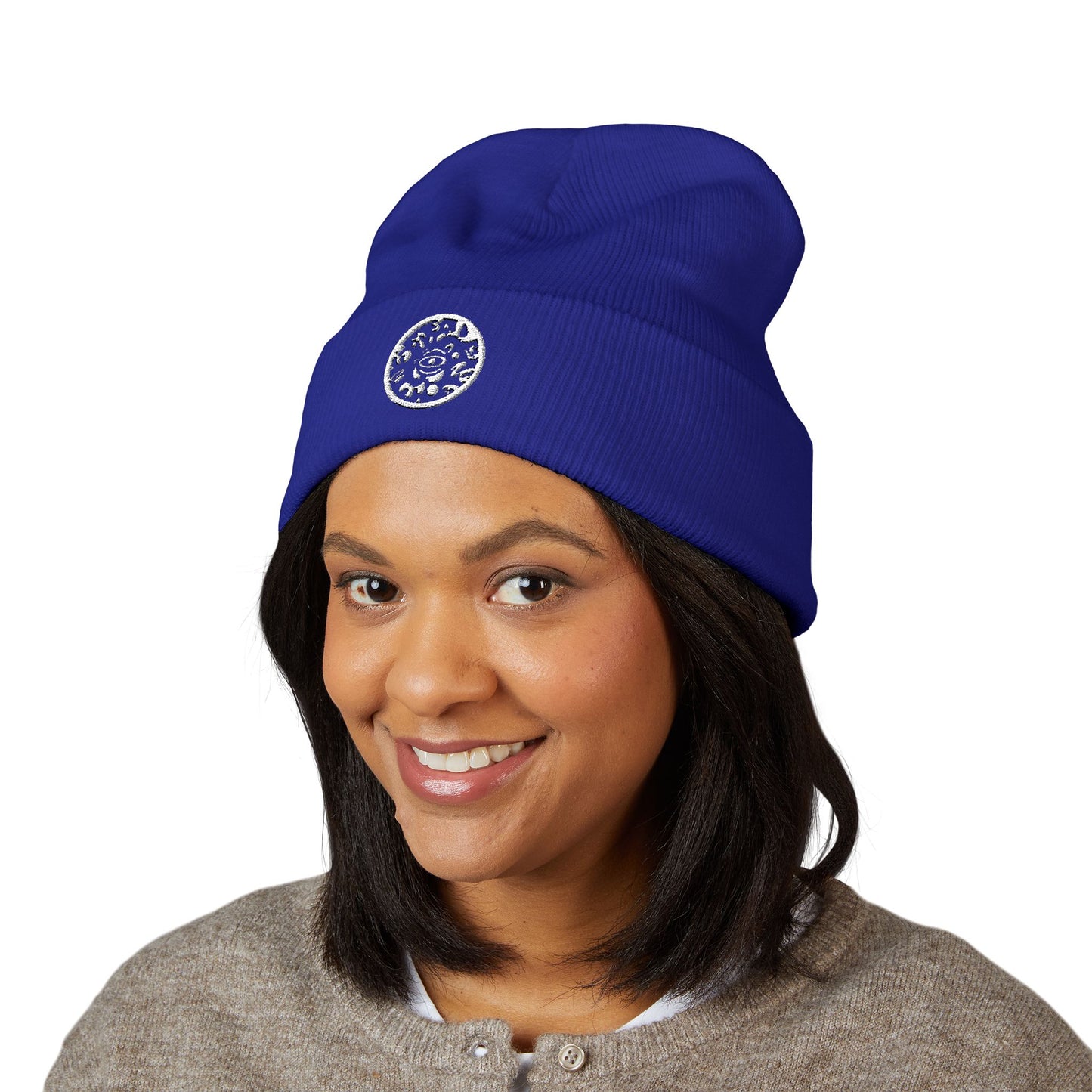 Adorn'd Logo Embroidered Classic Cuffed Beanie - Starlight White