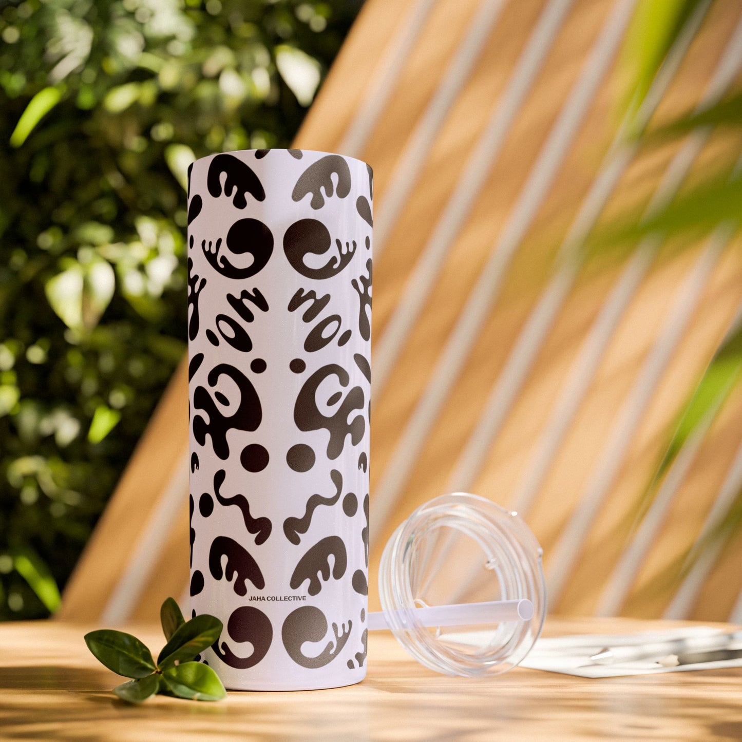 Mirror Work Skinny Color Tumbler w Straw - Smoke Signal Black Print