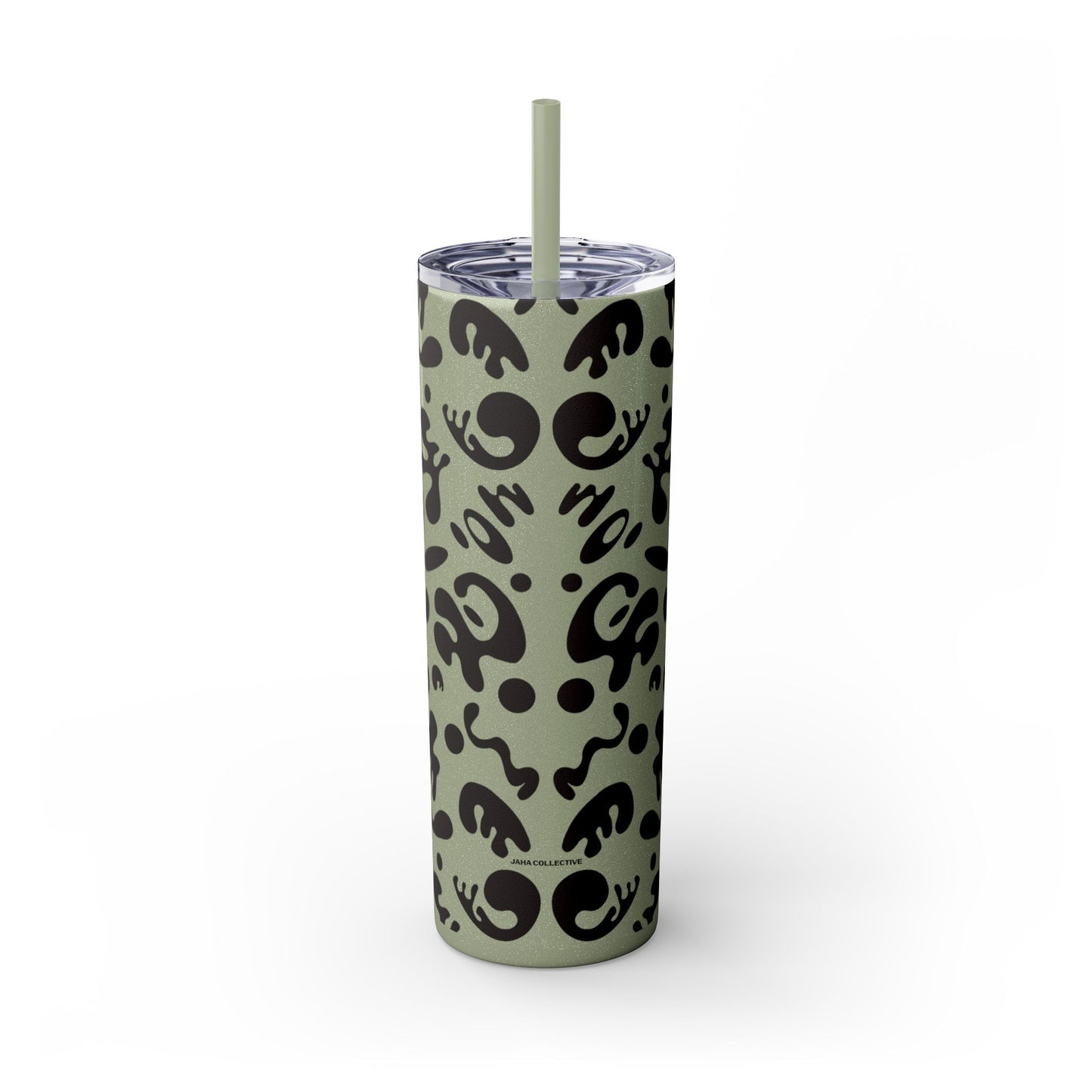 Mirror Work Skinny Color Tumbler w Straw - Smoke Signal Black Print
