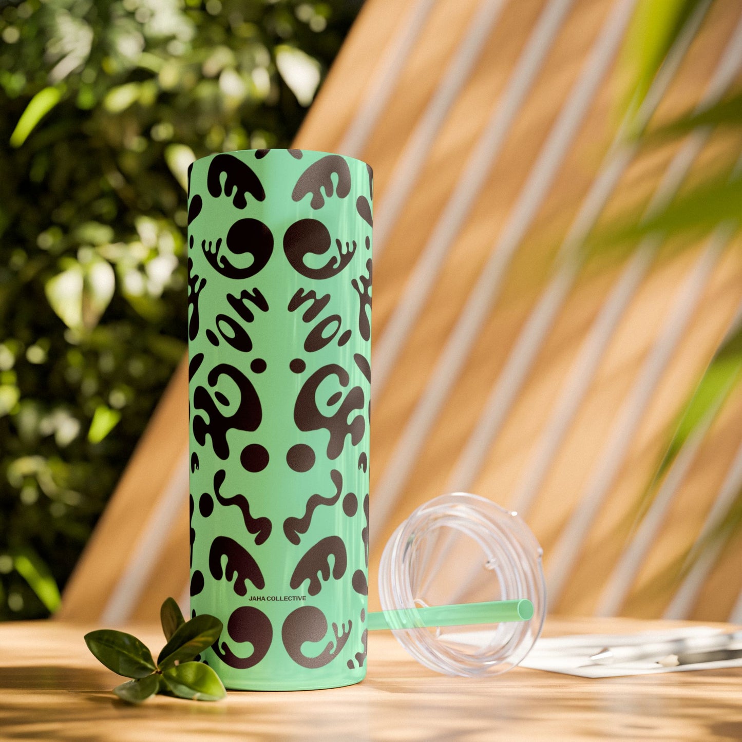 Mirror Work Skinny Color Tumbler w Straw - Smoke Signal Black Print