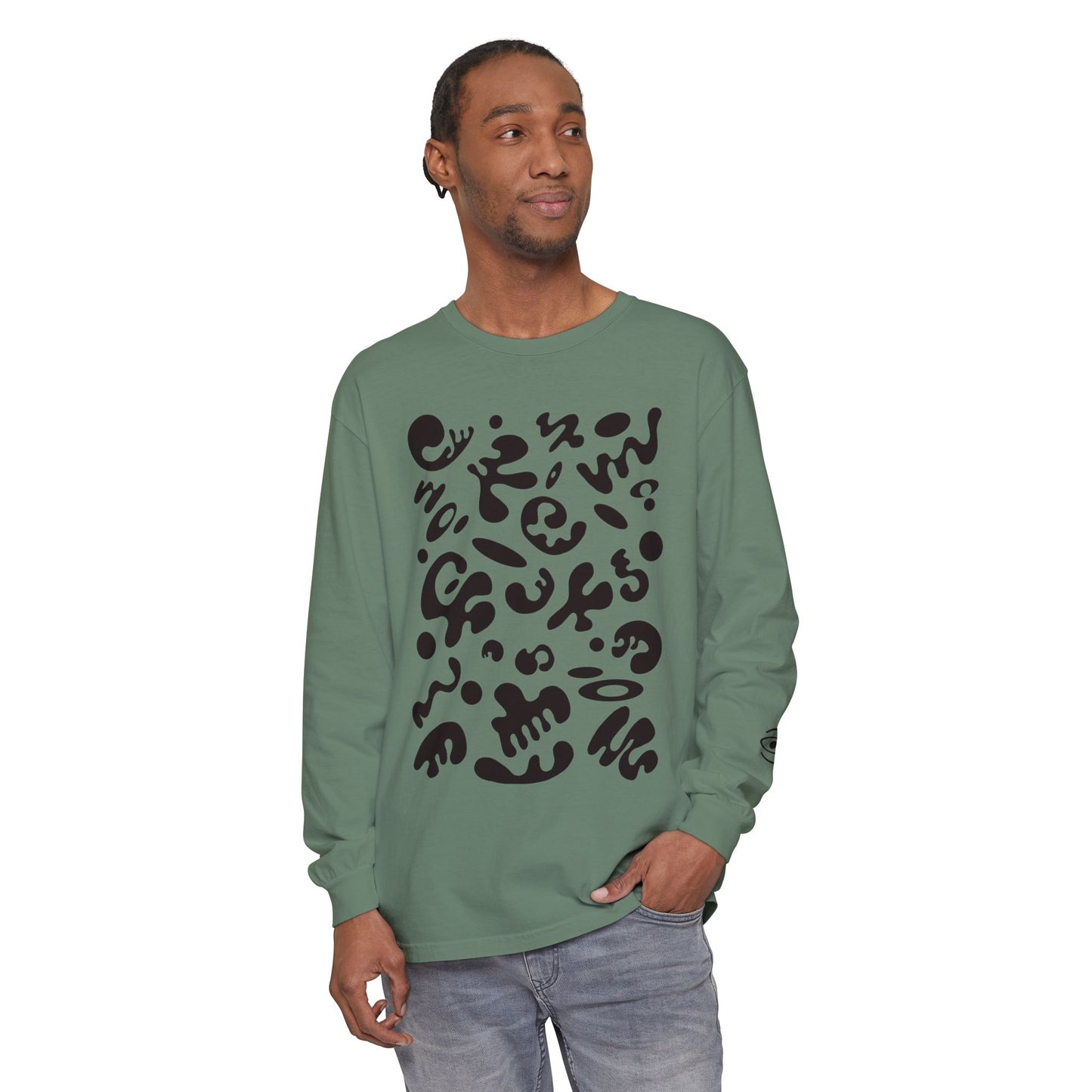 Pure Imagination Unisex Garment Dyed Long Sleeve T-Shirt - Smoke Signal Black Print