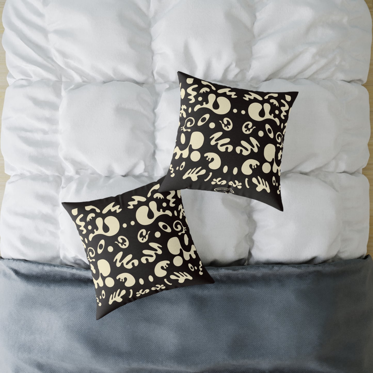 Mirror Work Square Poly Canvas Pillow - Smoke Signal Black