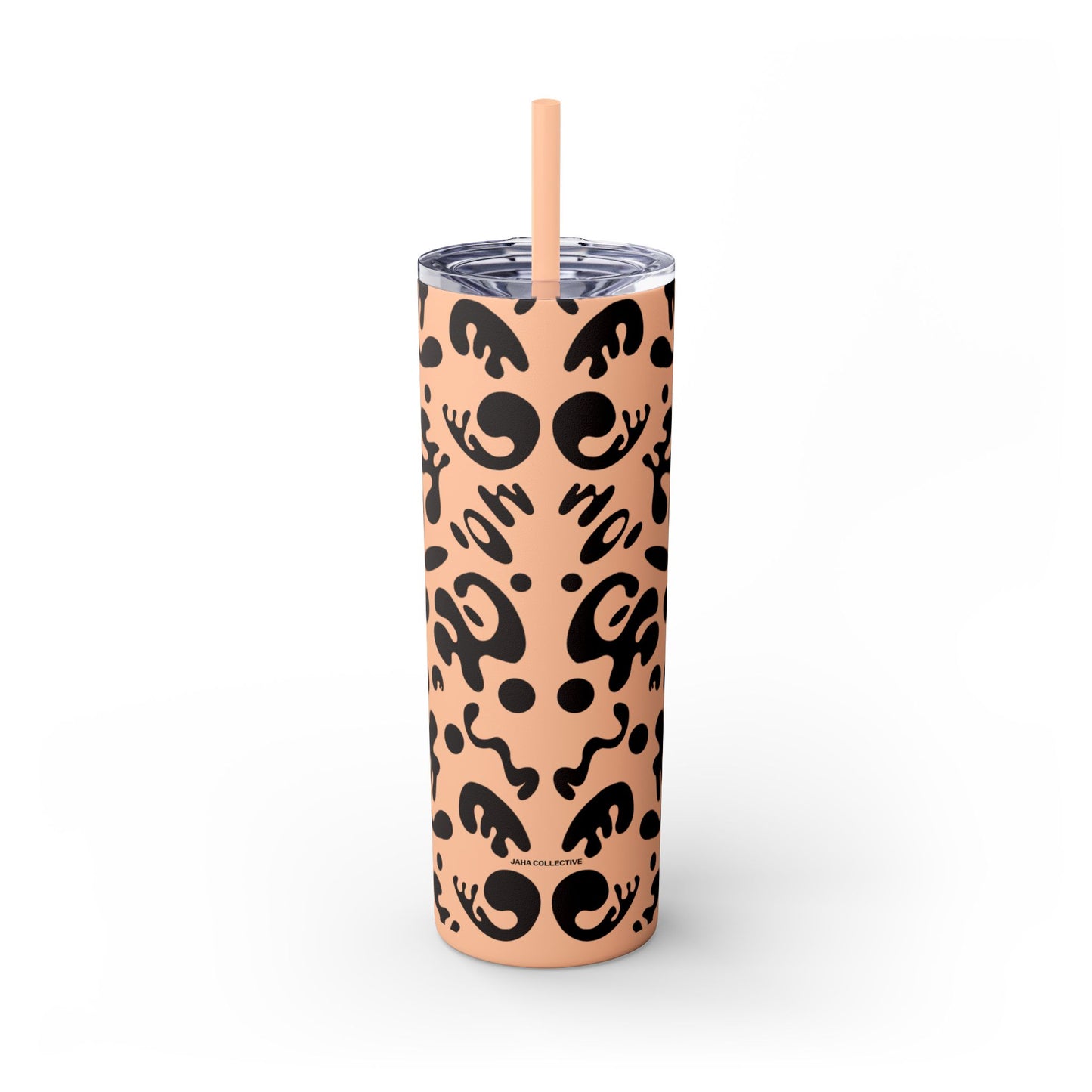 Mirror Work Skinny Color Tumbler w Straw - Smoke Signal Black Print