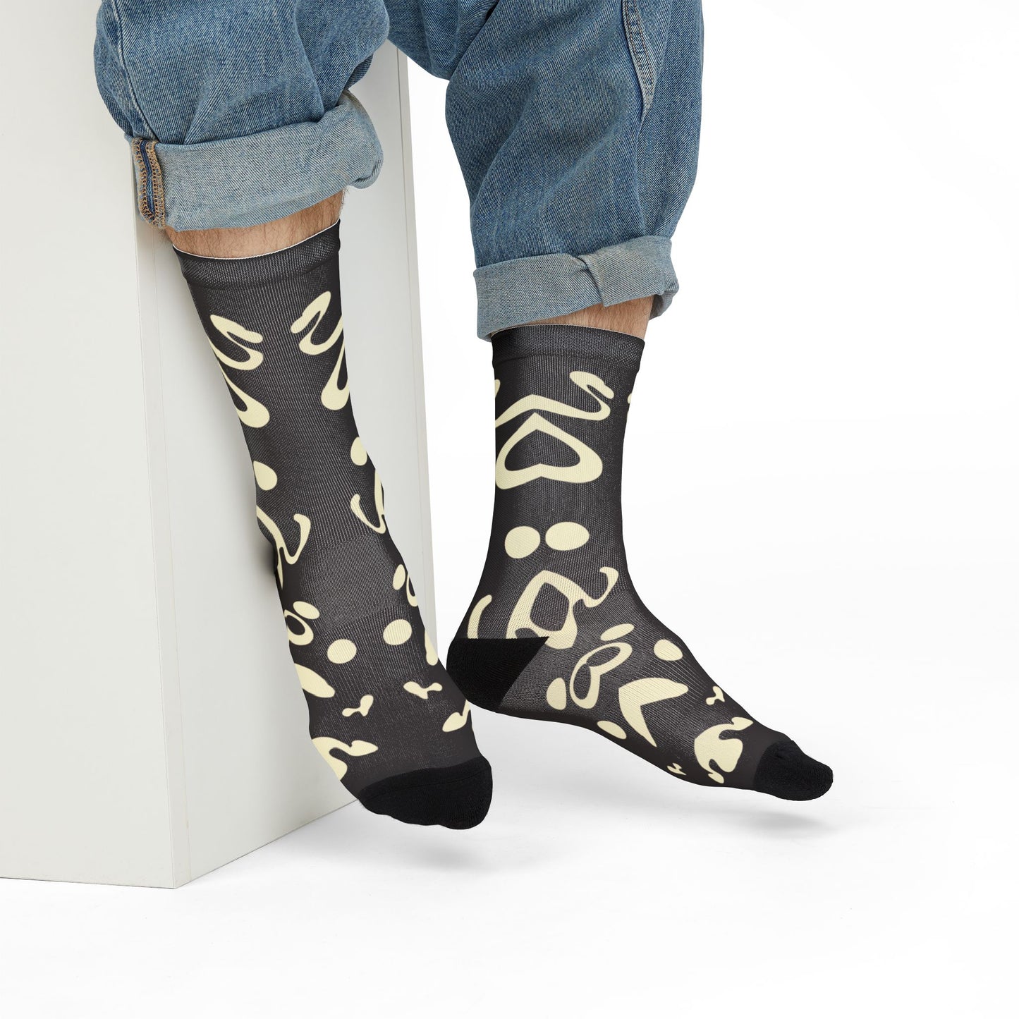 Mirror Work Color Crew Socks - Smoke Signal Black