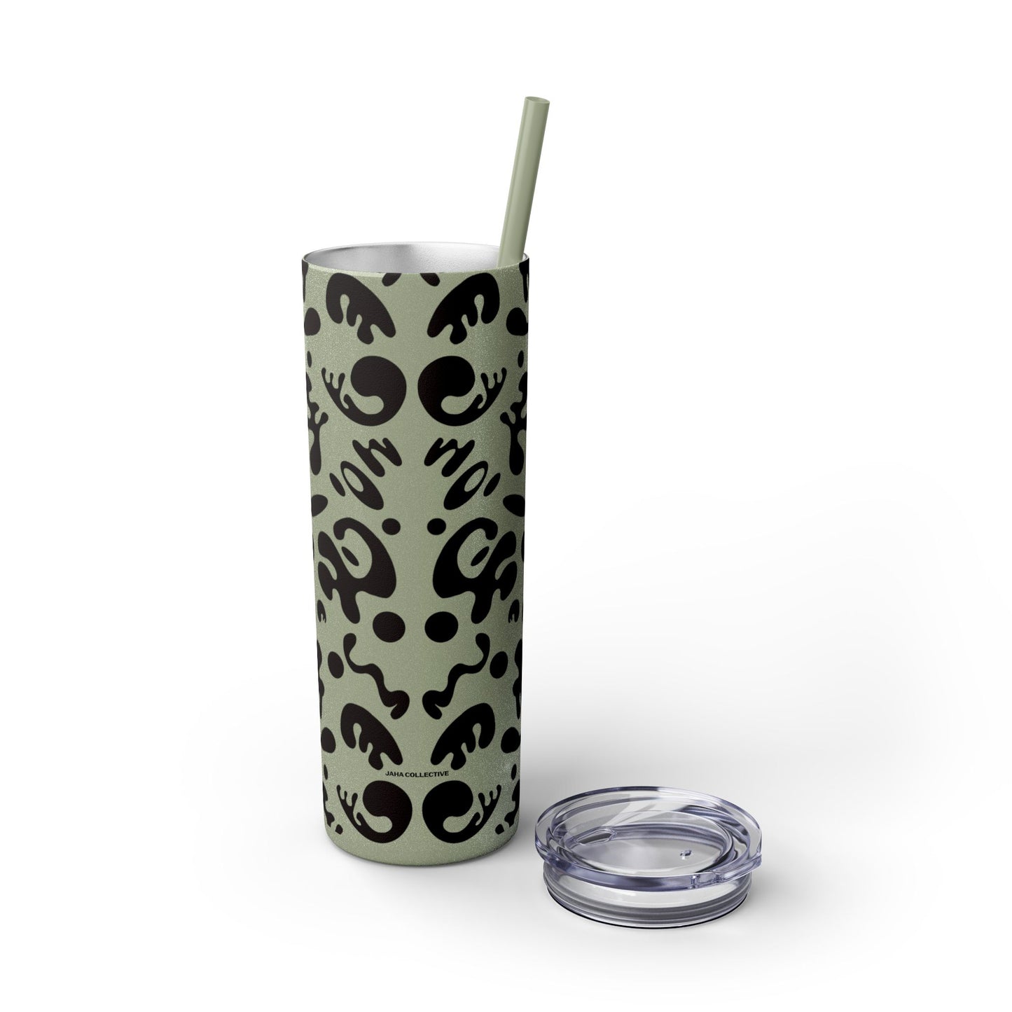Mirror Work Skinny Color Tumbler w Straw - Smoke Signal Black Print