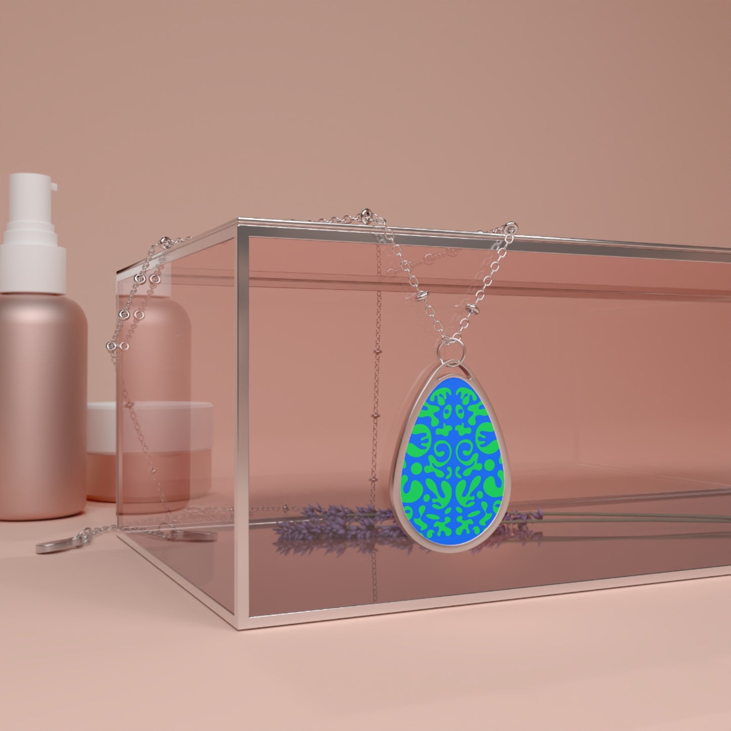 Mirror Work Color Oval Necklace - Tide Pool