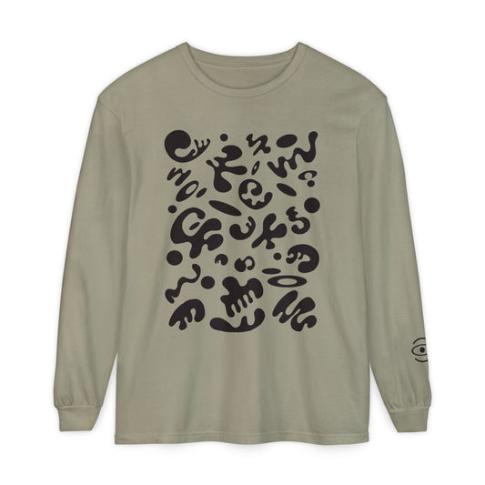 Pure Imagination Unisex Garment Dyed Long Sleeve T-Shirt - Smoke Signal Black Print