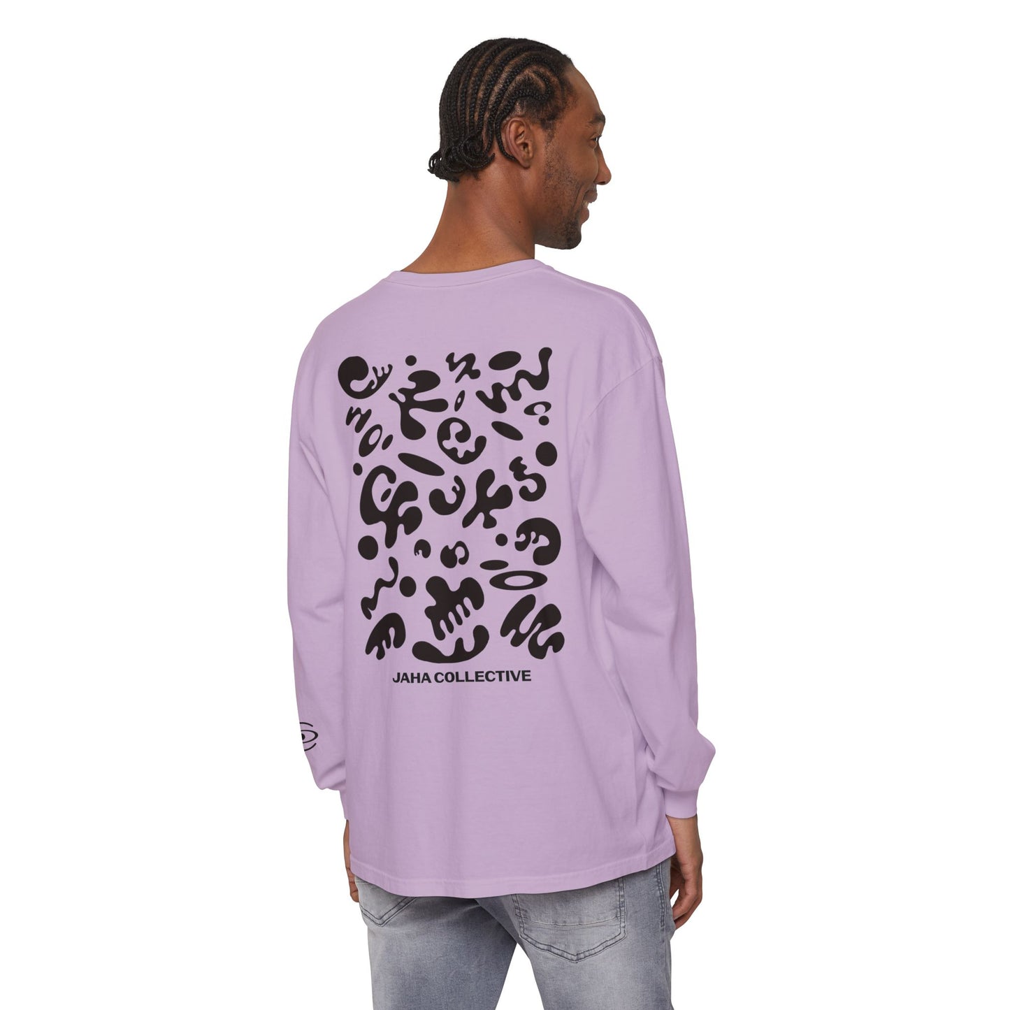 Pure Imagination Unisex Garment Dyed Long Sleeve T-Shirt - Smoke Signal Black Print