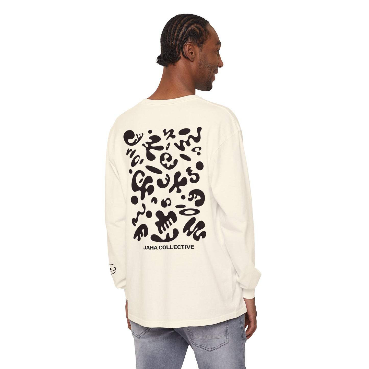 Pure Imagination Unisex Garment Dyed Long Sleeve T-Shirt - Smoke Signal Black Print