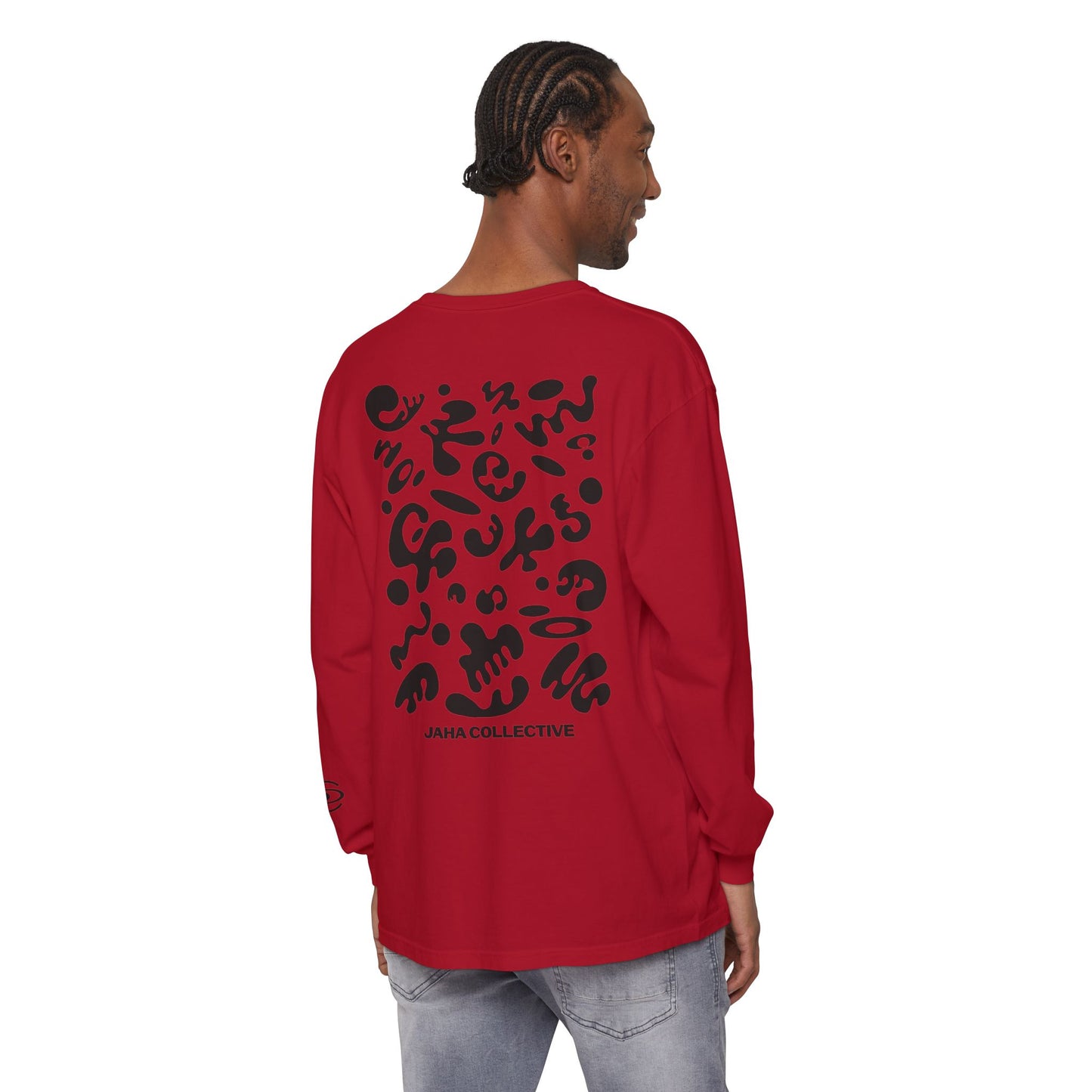 Pure Imagination Unisex Garment Dyed Long Sleeve T-Shirt - Smoke Signal Black Print