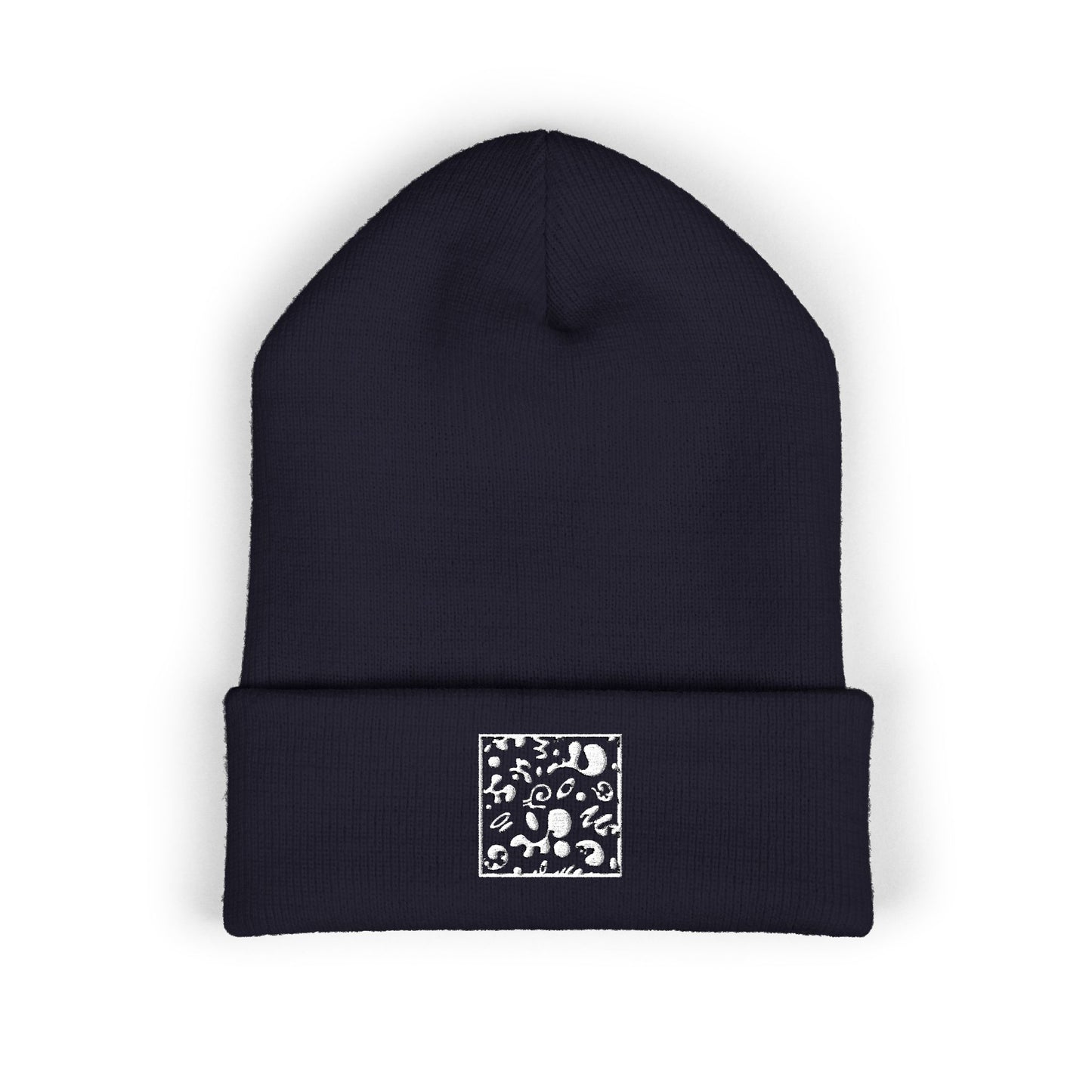 Adorn'd Square Embroidered Classic Cuffed Beanie - Starlight White
