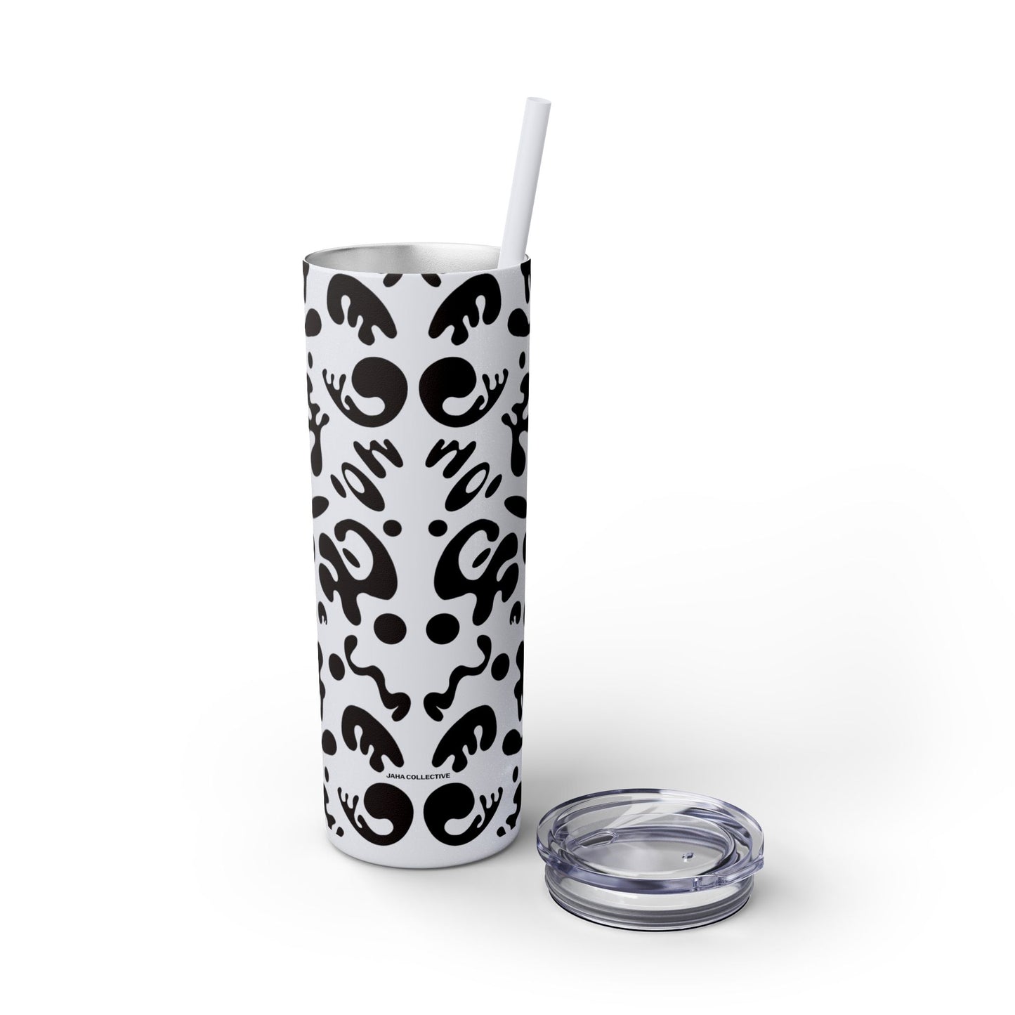 Mirror Work Skinny Color Tumbler w Straw - Smoke Signal Black Print