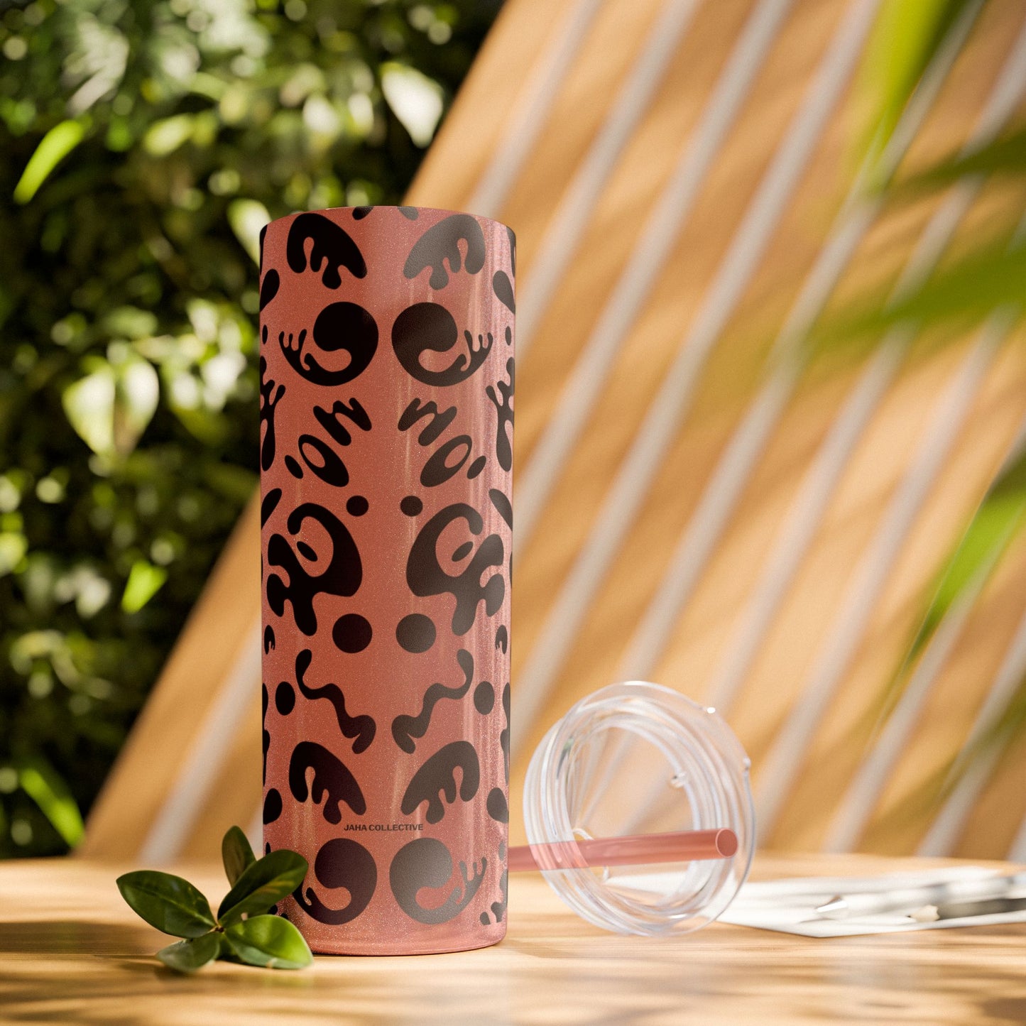 Mirror Work Skinny Color Tumbler w Straw - Smoke Signal Black Print