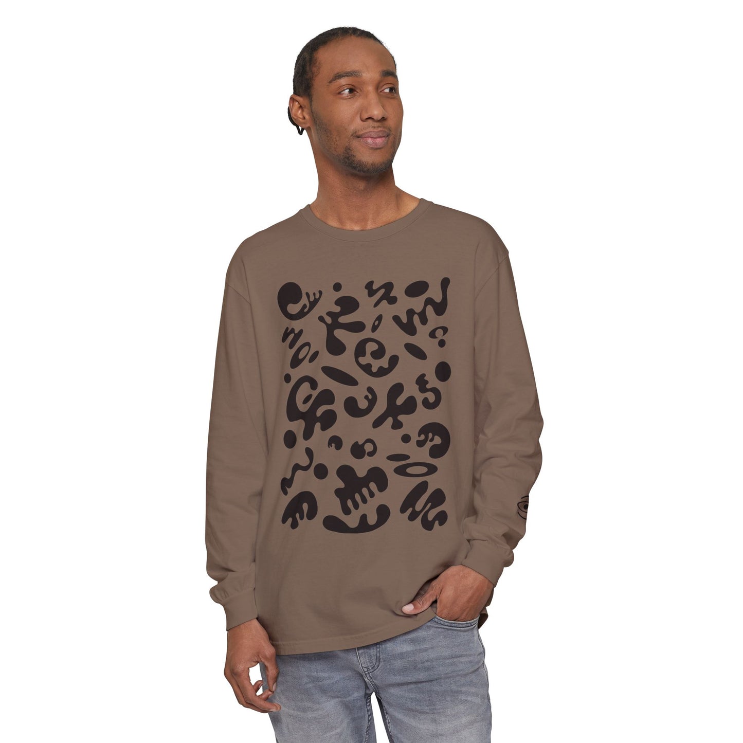Pure Imagination Unisex Garment Dyed Long Sleeve T-Shirt - Smoke Signal Black Print