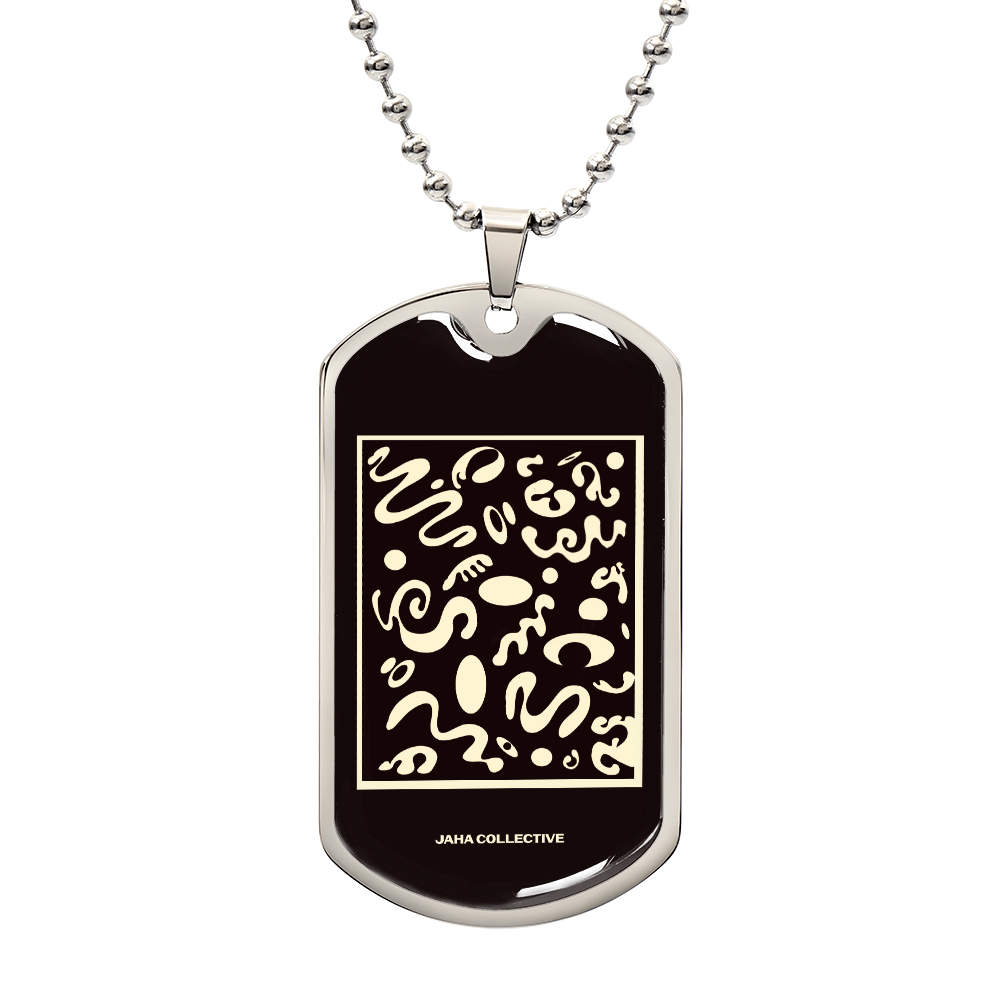 Deep Dream Luxury Graphic Dog Tag - Silver Military Chain