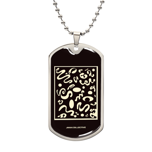 Deep Dream Luxury Graphic Dog Tag - Silver Military Chain