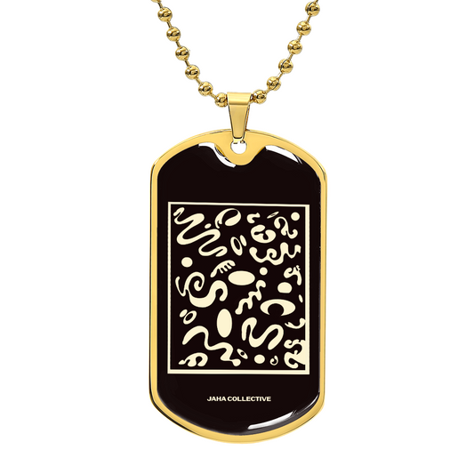 Deep Dream Luxury Graphic Dog Tag - Gold Military Chain