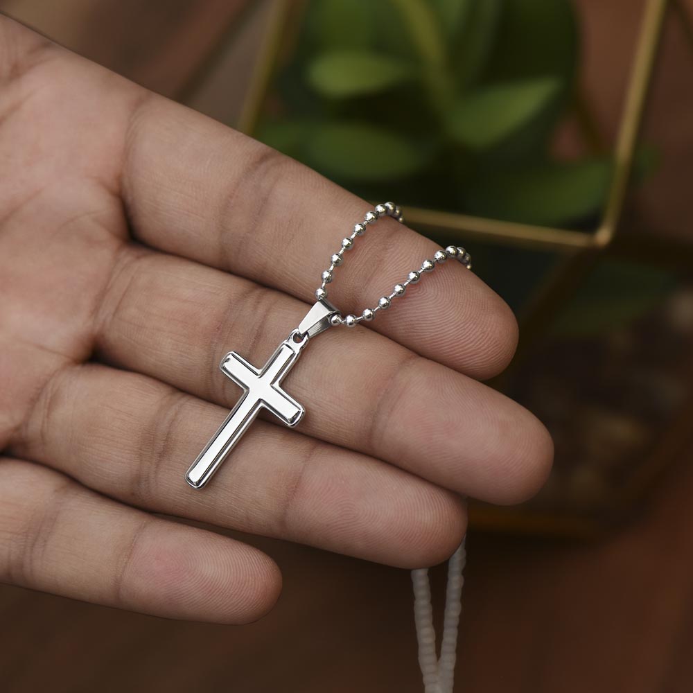 Adorn'd Stainless Cross Necklace w Ball Chain - Luxury Box