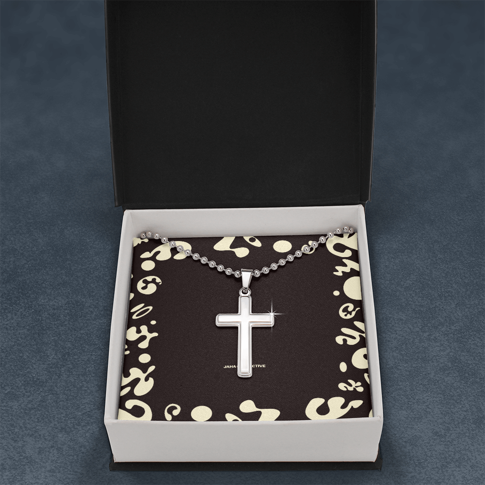 Adorn'd Stainless Cross Necklace w Ball Chain - Soft Touch Box