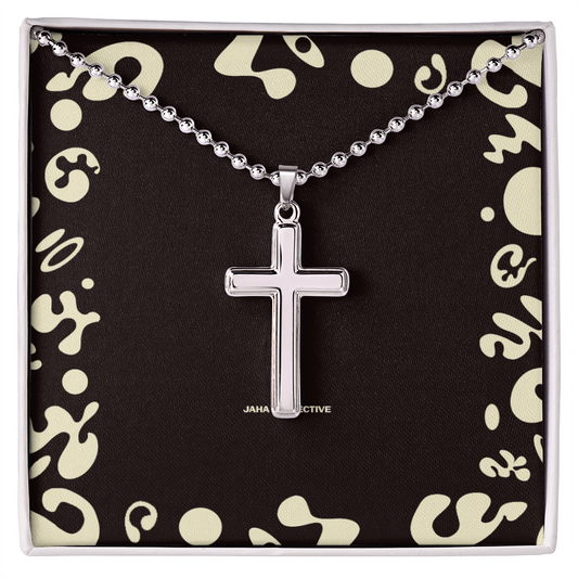 Adorn'd Stainless Cross Necklace w Ball Chain - Soft Touch Box