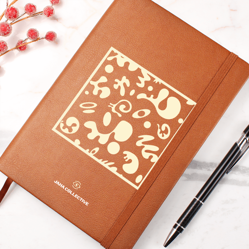 Adorn'd Minimalist Square Graphic Leather Journal w Ribbon & Elastic Band - Blank Page White