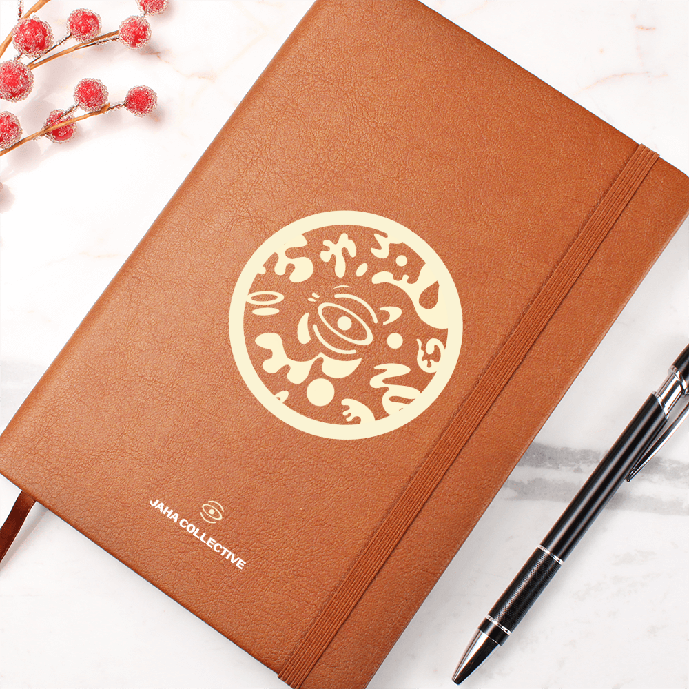 Adorn'd Minimalist Logo Graphic Leather Journal w Ribbon & Elastic Band - Blank Page White