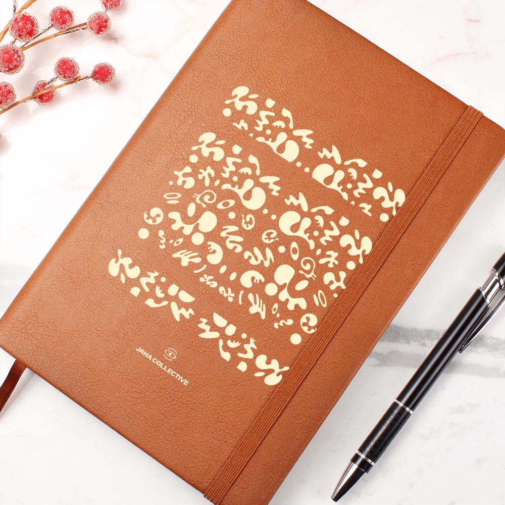 Mirror Work Minimalist Graphic Leather Journal w Ribbon and Elastic Band - Blank Page White