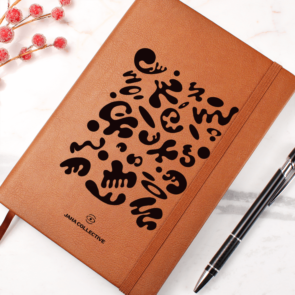 Bright Future Graphic Leather Journal w Ribbon & Elastic Band - Smoke Signal Black